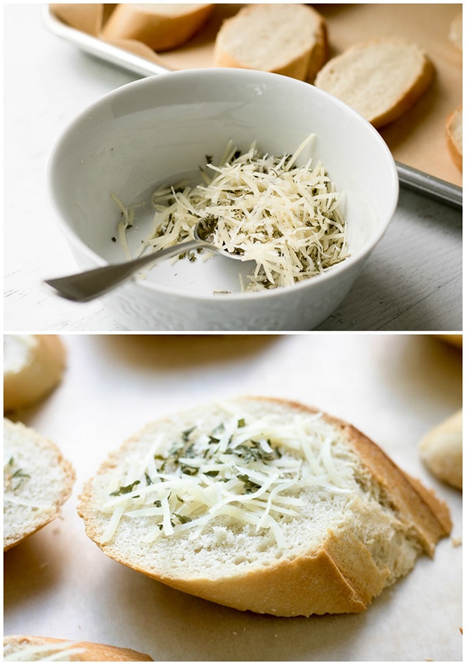 topping bread with cheese
