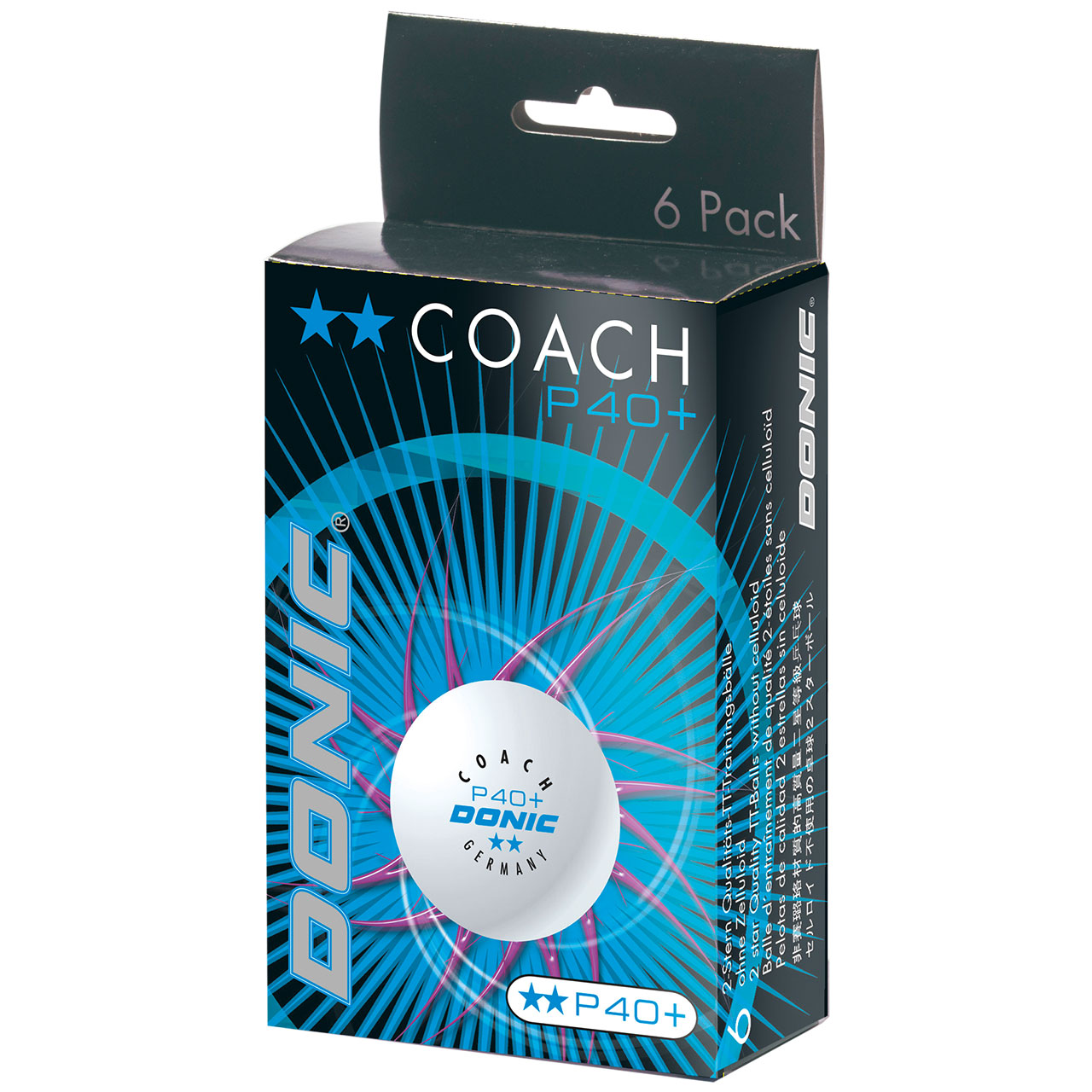 Tischtennis Trainingsball DONIC Coach P40+ ** Cell-Free 6er Karton