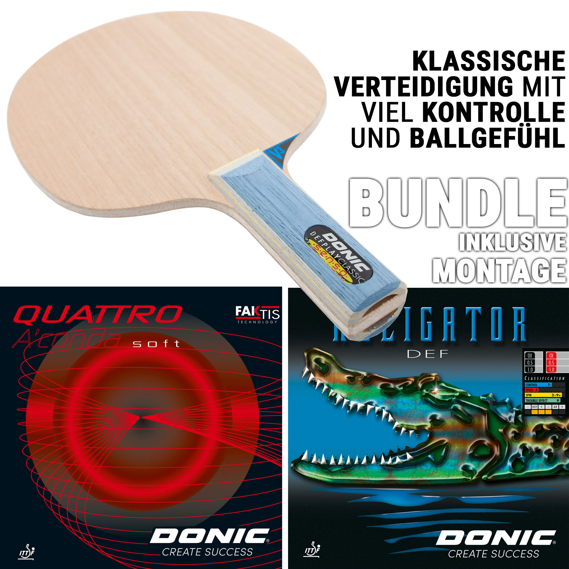 Bundle DONIC DEFPLAY CLASSIC SENSO / QUATTRO A´CONDA SOFT / ALLIGATOR DEF