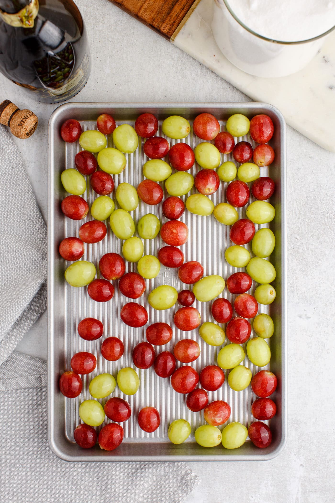grapes laid out on a baking sheet
