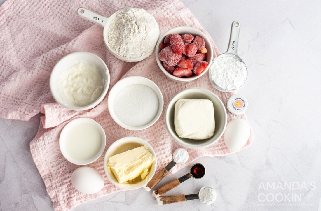 ingredients for making strawberry bundt cake
