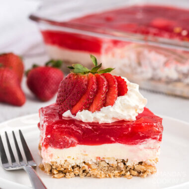 slice of strawberry jello dessert